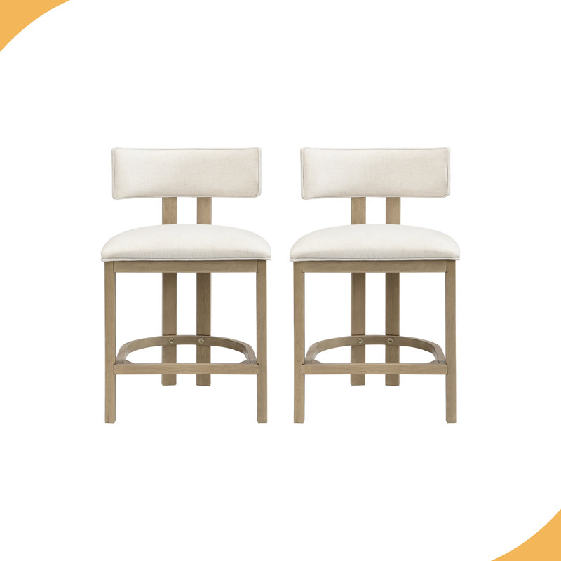 Counter Height Bar Stool, Upholstered Counter Stools (Set of 2)，Modern design, Light Ash
