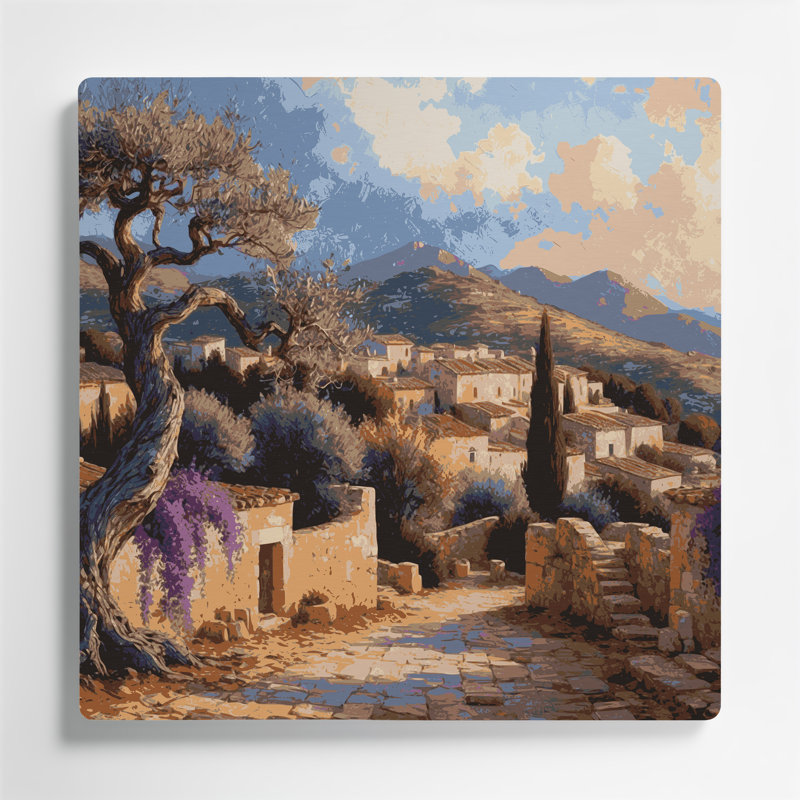 Art mural en métal brun avec villes chypriotes, H 8 po x l 8 po