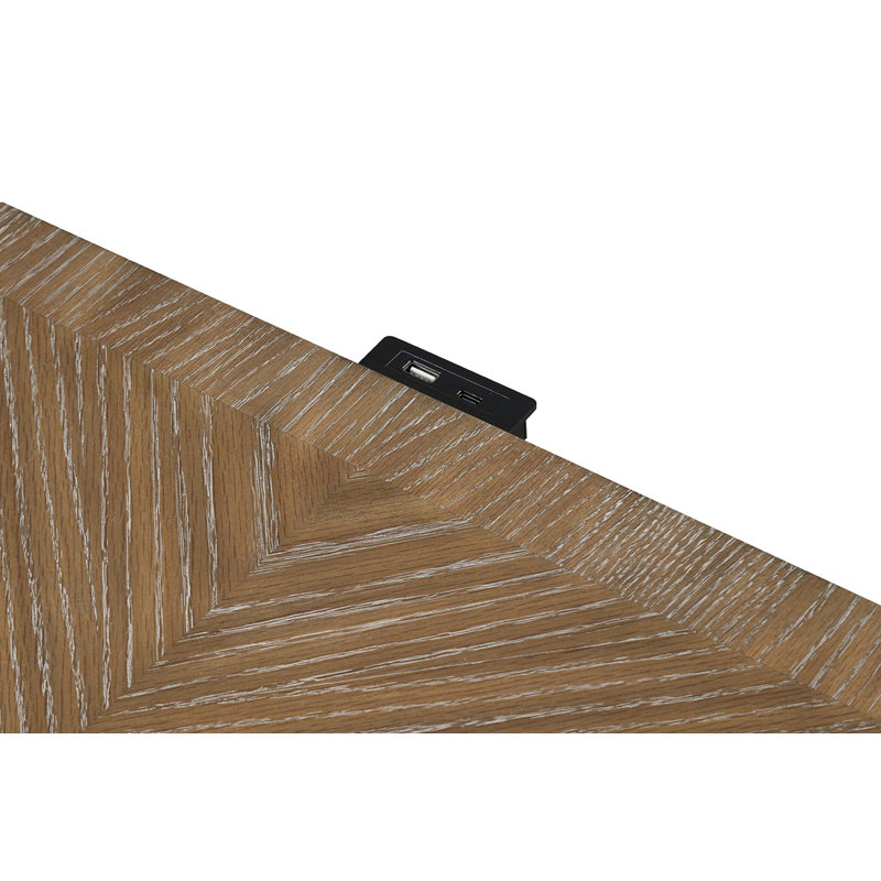 Table de chevet simple en bois massif avec placage rustique simple et contemporaine USB-A et USB-C
