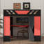 Lit mezzanine double en bois pleine grandeur avec tablettes intégrées, rideaux occultants et éclairage RVB-491323650
