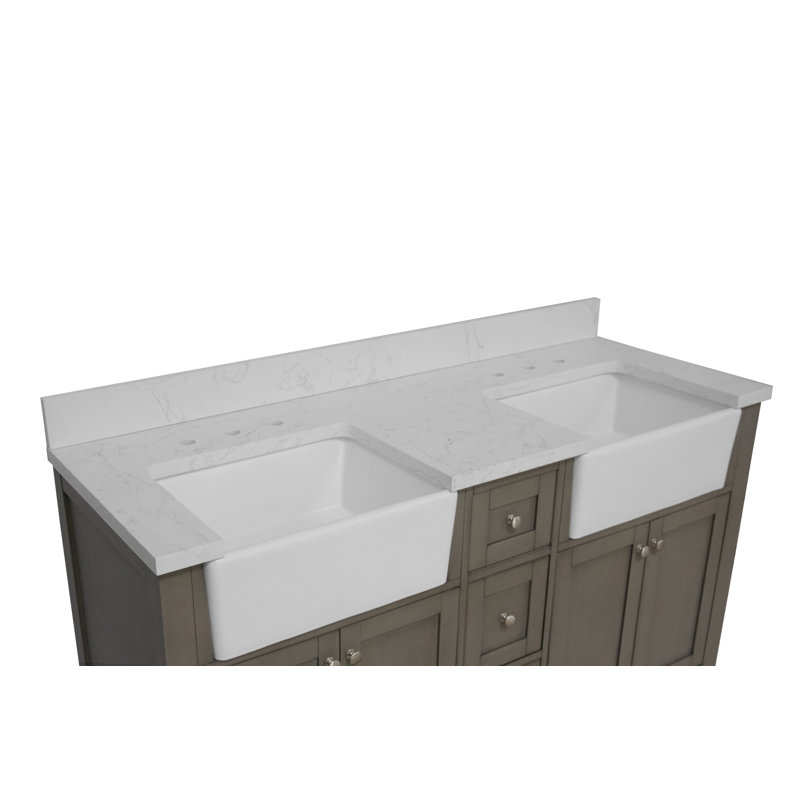 Meuble-lavabo double l 60 po Yorkshire, Gris patiné