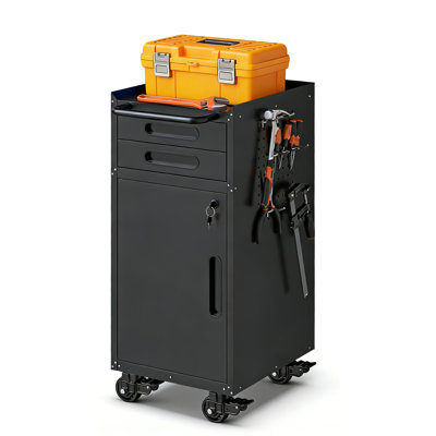 Narrow Rolling Tool Cabinet with Large Handle, Space-Saving Lockable Storage for Garage and Workshop, 34.3"H x 14.7"W