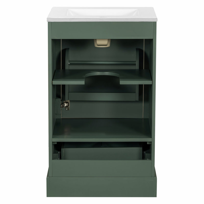 Meuble-lavabo de salle de bain avec lavabo en céramique, porte à fermeture en douceur, tablette ajustable en forme de U, Vert