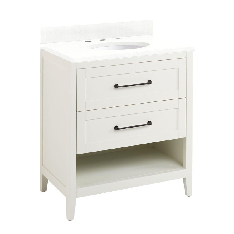Burfield 30" White Bamboo Single Bathroom Vanity with Quartz Top