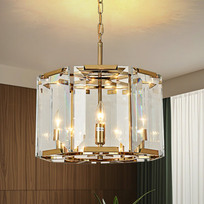 6 - Light Modern Drum Glass Chandelier Over Table Bedroom Light Fixture For Living Room Hallway Foyer Kitchen