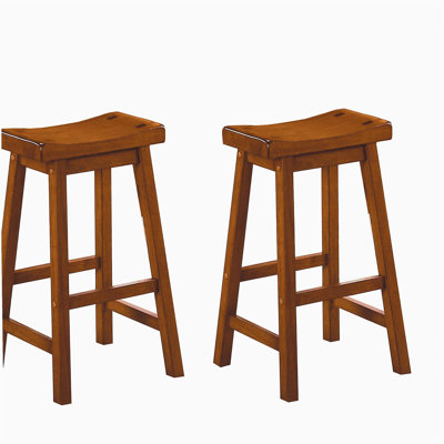 Casual Dining 29-inch Bar Height Stools 2pc Set Saddle Seat Solid Wood Oak Finish Home Furniture