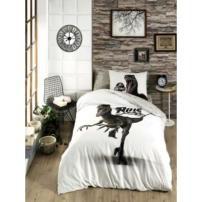 Ensemble de housse de couette 100% coton 3 pièces blanc / vert foncé / gris Barthold