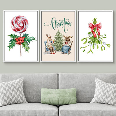 Christmas Holiday Celebration Christmas Festival Decor, Modern Holiday Living Room Pictures, Giclee Canvas Digital Print Framed Wall Art
