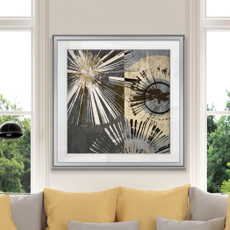 « out burst tiles i », peinture, H 16 po x l 16 po x P 1,5 po, Encadrement argenté