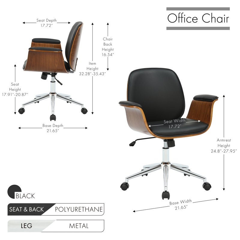 Trym Faux Leather Mid-Century Office Chair, Black