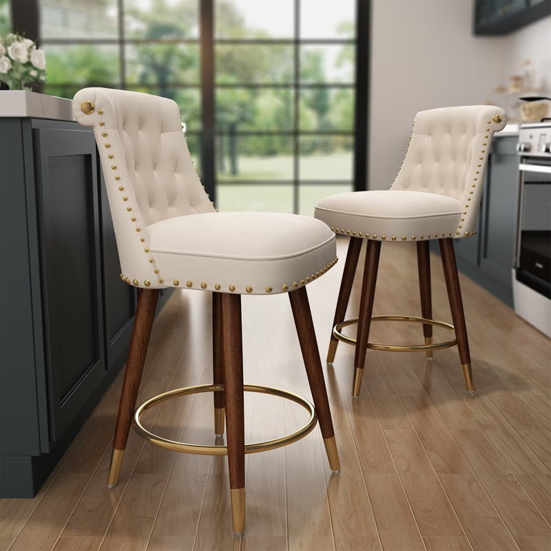 Ingomar Swivel 24 Inch Counter Height Stools (Set of 4) Upholstered Bar Stools with Back, Beige