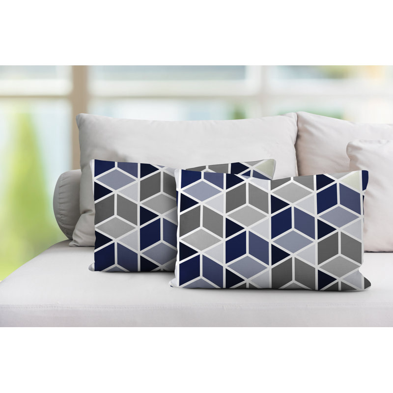 Coussin cubique intérieur / extérieur Cubana, Bleu marine