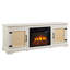 Meuble de rangement avec surface naturelle et foyer pour téléviseurs de 70 pouces, l 65 po x P 15,4 po H 24,26 po, console de divertissement blanche
