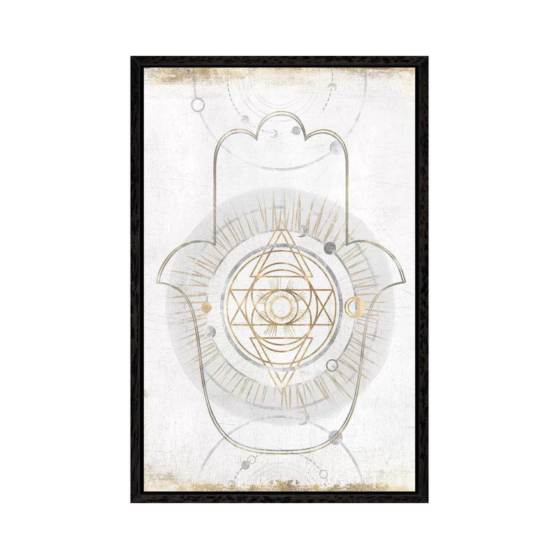 Gold Hamsa I by Isabelle Z - Print on Canvas, 66.04 cm H x 45.72 cm W, Black Framed