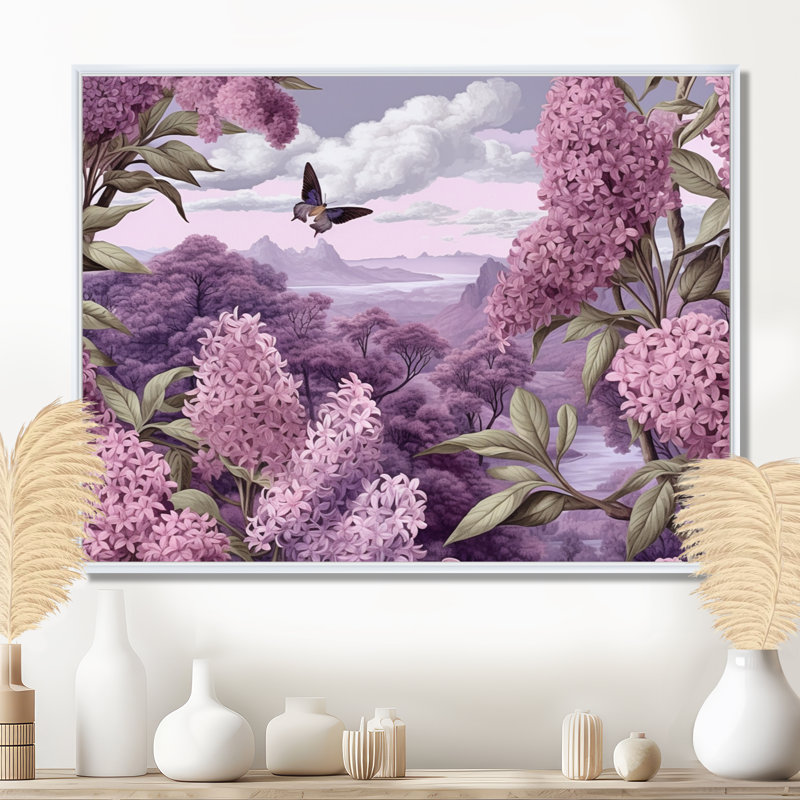 Mauve mauve, fleurs parfumées III - art mural floral, H 12 po x l 20 po x P 1 po, Cadre flottant blanc