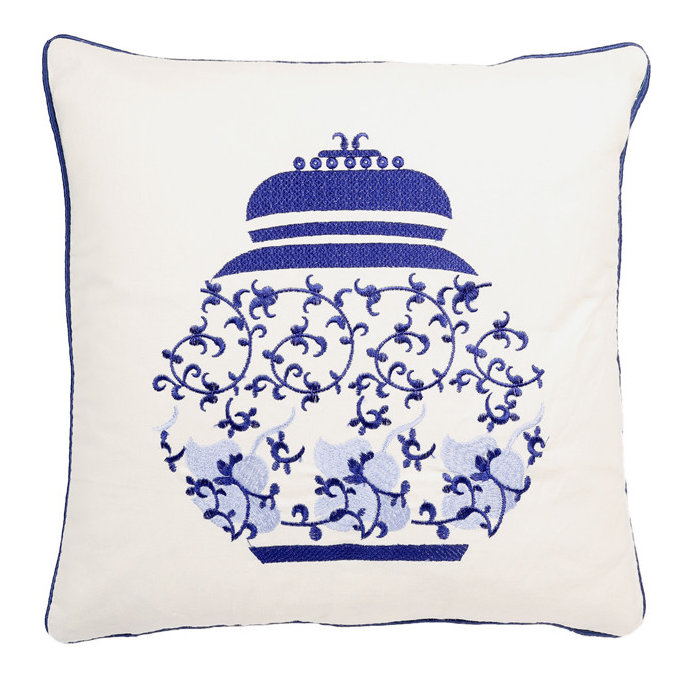 Embroidered Cotton Throw Pillow, Polyester/Polyfill