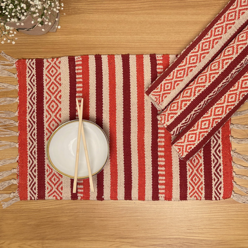 Cotton Striped Rectangle Placemat, Rust Orange