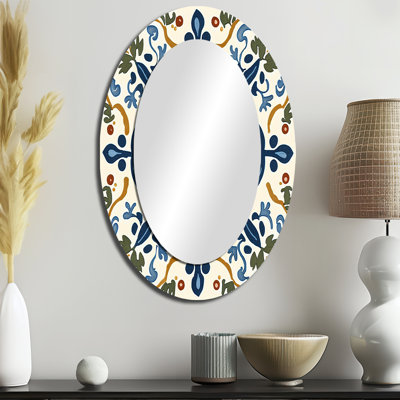 Carreaux de la Méditerranée en bleu rétro IV - Miroir décoratif abstrait ovale sur métal