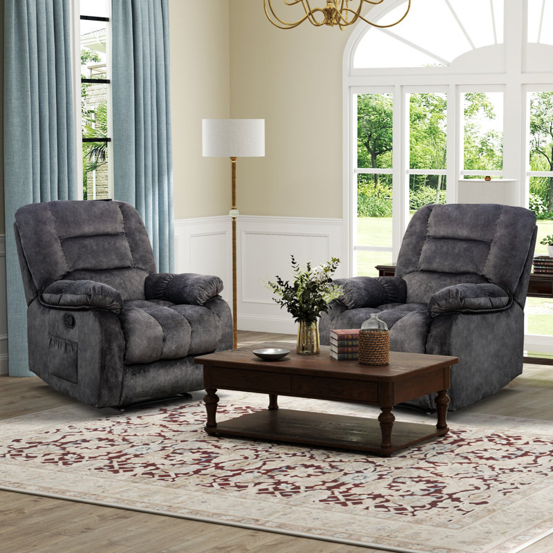 Fauteuil de massage inclinable manuel chauffant de 35,8 po de largeur (ensemble de 2), Gris foncé