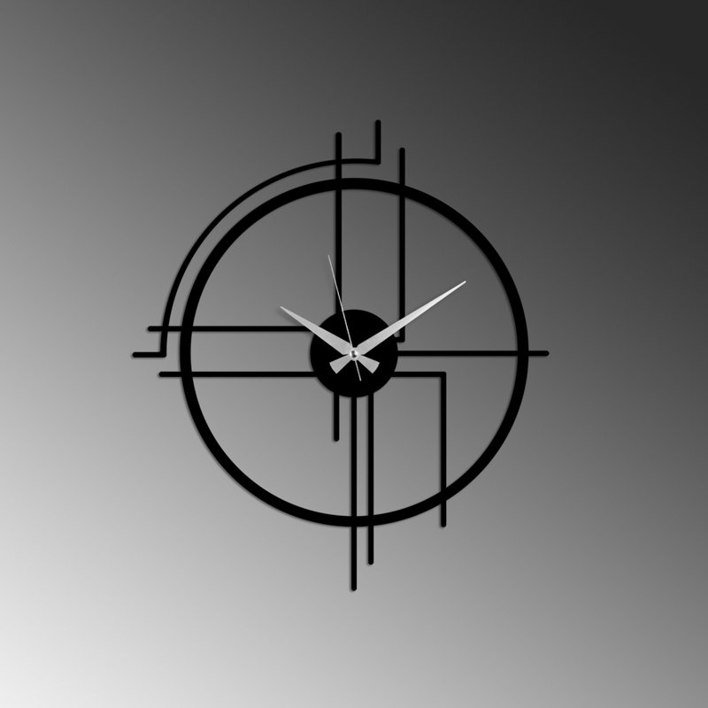 Horloge murale élégante en métal, finition noire, 19,3 po x 16,9 po | Fabrication 100% métal, épaisseur: 0,06 po | Mécanisme silencieux, fixation murale facile, parfait pour la décoration intérieure | Nécessite 1 pile AA (non incluse)