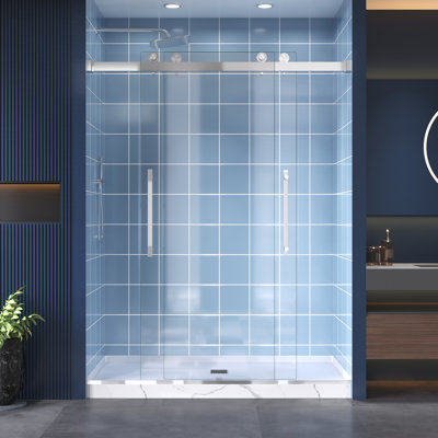 56-60 In. W X 74 In. H Double Sliding Frameless Anti-Collision System Shower Door With 1/4 In. Clear Glass