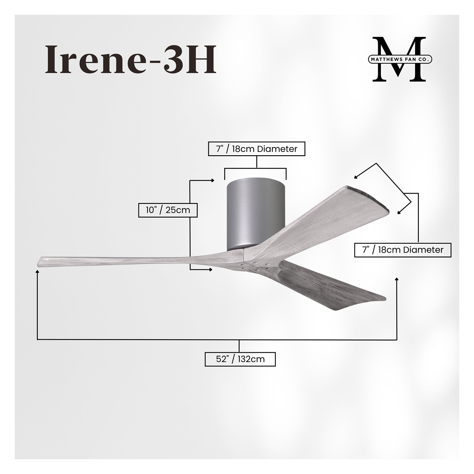 Olivier 3 Blade Ceiling Fan, Brushed Nickel, Barn Wood Tone, 52"