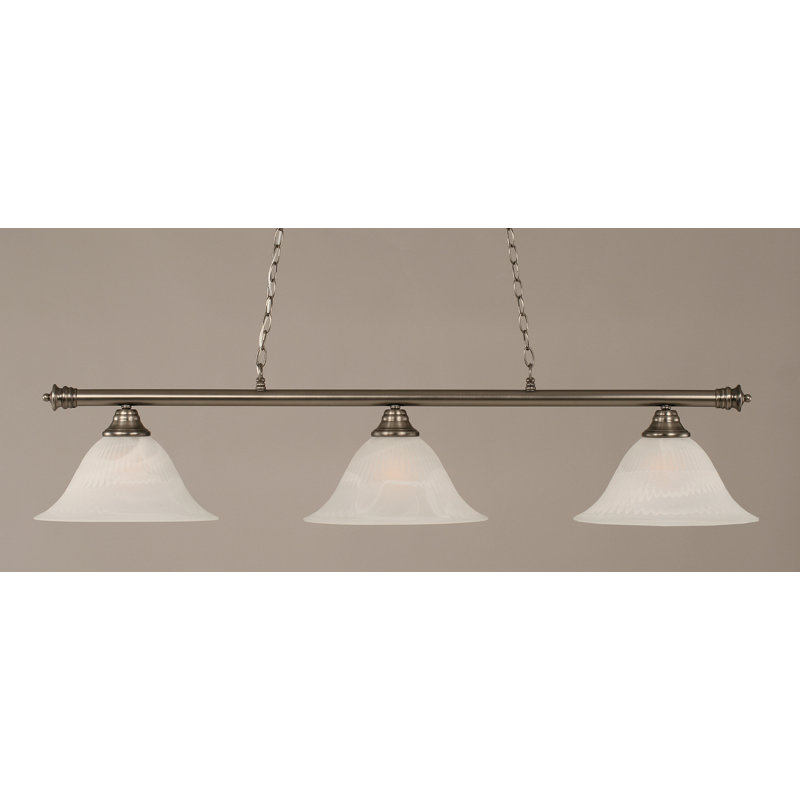 Luminaire suspendu linéaire à 3 lumières pour table de billard Mendez, Chrome et noir mat, H 11,75 po x l 54 po x P 14 po