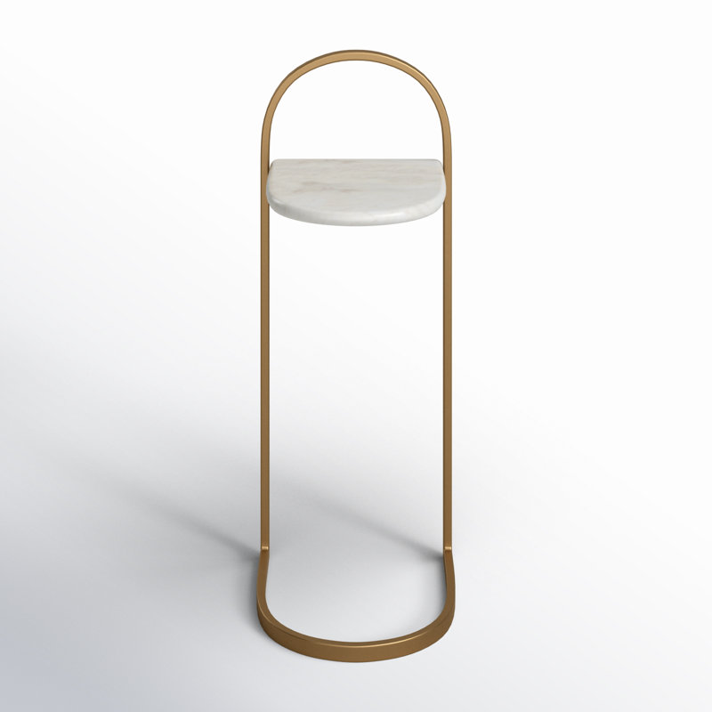 26"H Gold Metal C-Table with Abstract Marble Top: A Glamorous and Unique Accent Table for Your Living Room or Bedroom