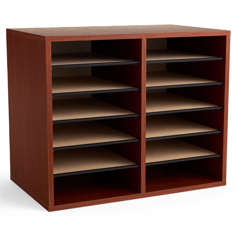 Cherry Laminate 12-Compartment Adjustable Literature Sorter