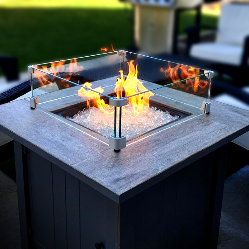 Square Glass Fire Pit Accessory, 6" H x 29.5" W x 29.5" D
