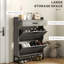 Armoire à chaussures à tablette réglable pour le vestibule, rangement étroit à finition grise avec poignées en métal