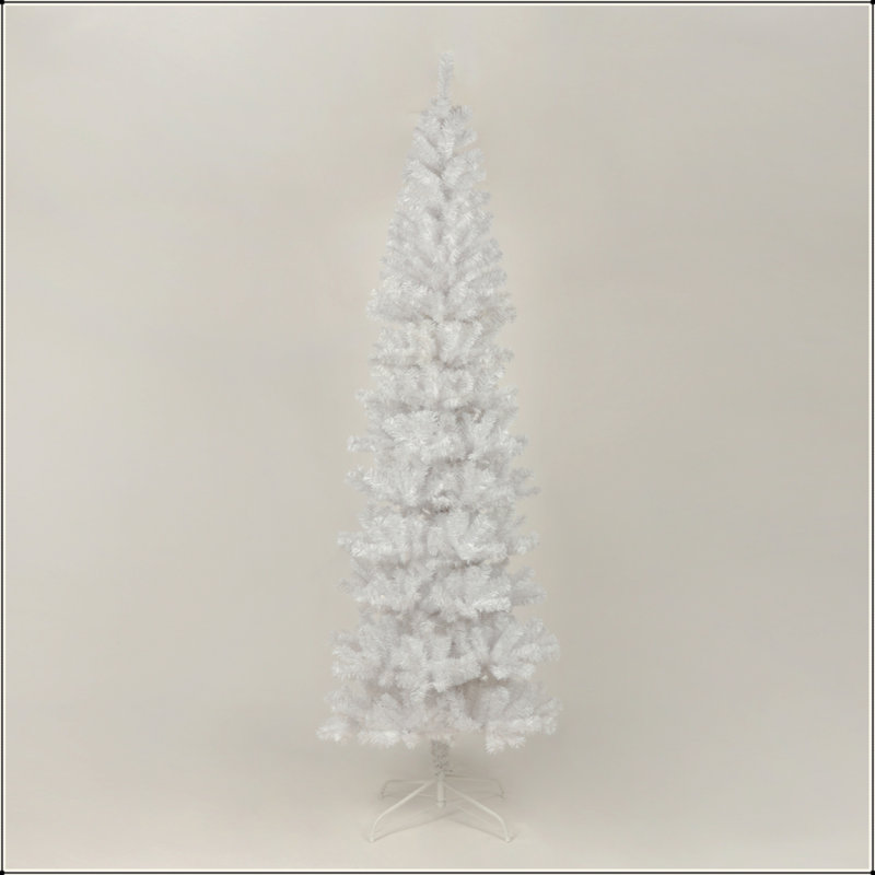 Arbre de Noël artificiel blanc 7,5 pi avec base en métal pliable, Blanc
