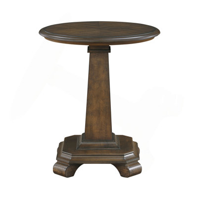 Classic Traditional Brown Finish Round Pedestal End Table Durable Wood Living Room Furniture 1Pc