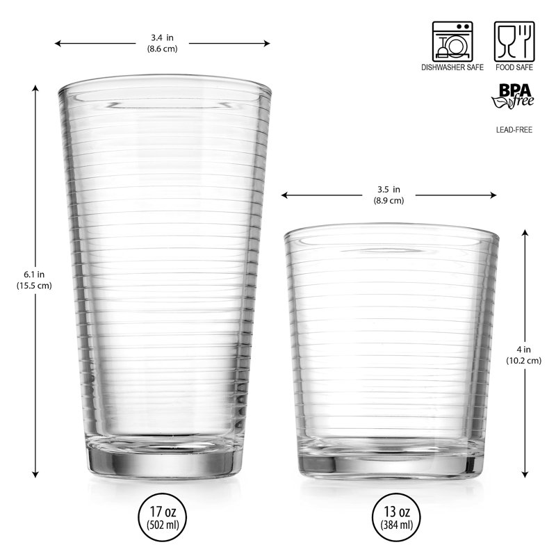 Ensemble de verres 16 verres Deven, Côtelé horizontal