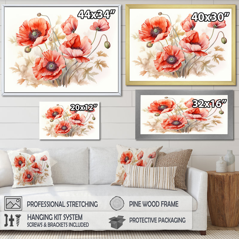 Charme des coquelicots dans Winter Delight I, Cadre doré simple, H 24 po x l 32 po x P 1 po