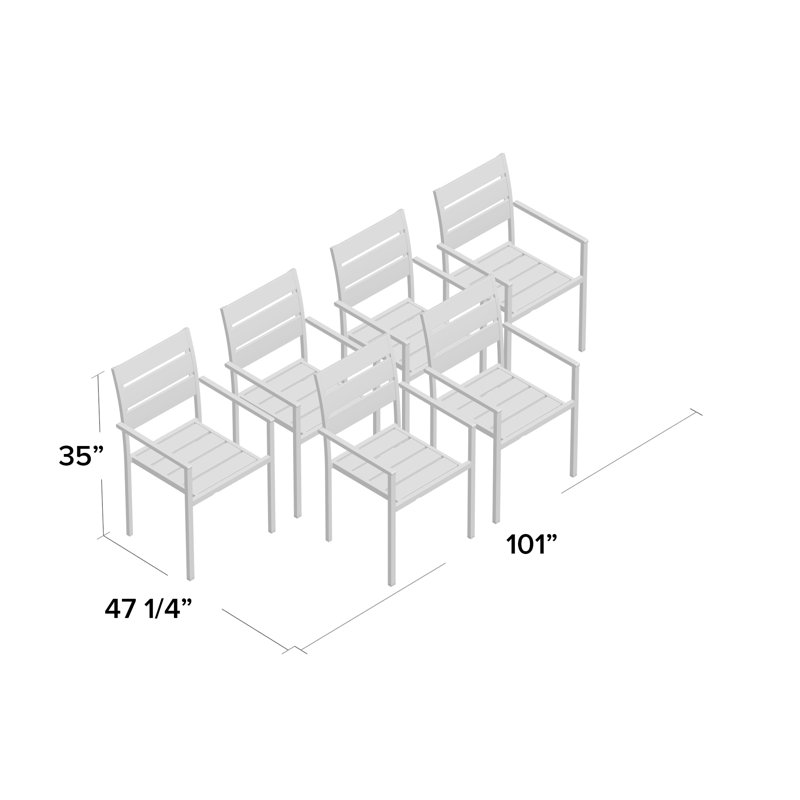 Pangea Home Aynura Aluminum Outdoor Dining Chair Set of 6– Modern Patio Seating with Rust-Free Frame, Quick-Dry Poly-Resin Planks & Stackable Design- Grey