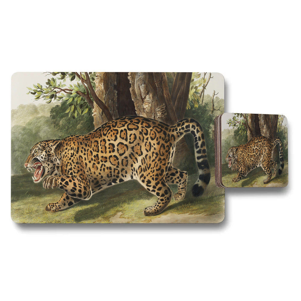 Leopard Print Placemat and Coaster Set for Dining Table