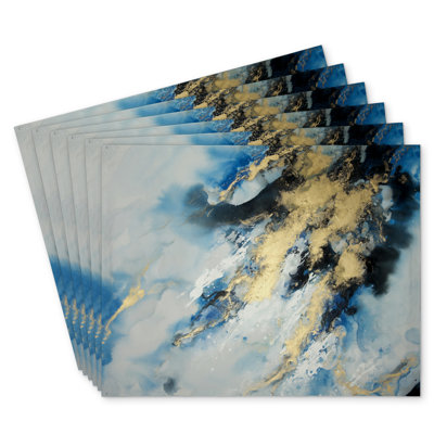 Blue Marble Polyester Eiver Set of 6 | Home Decor