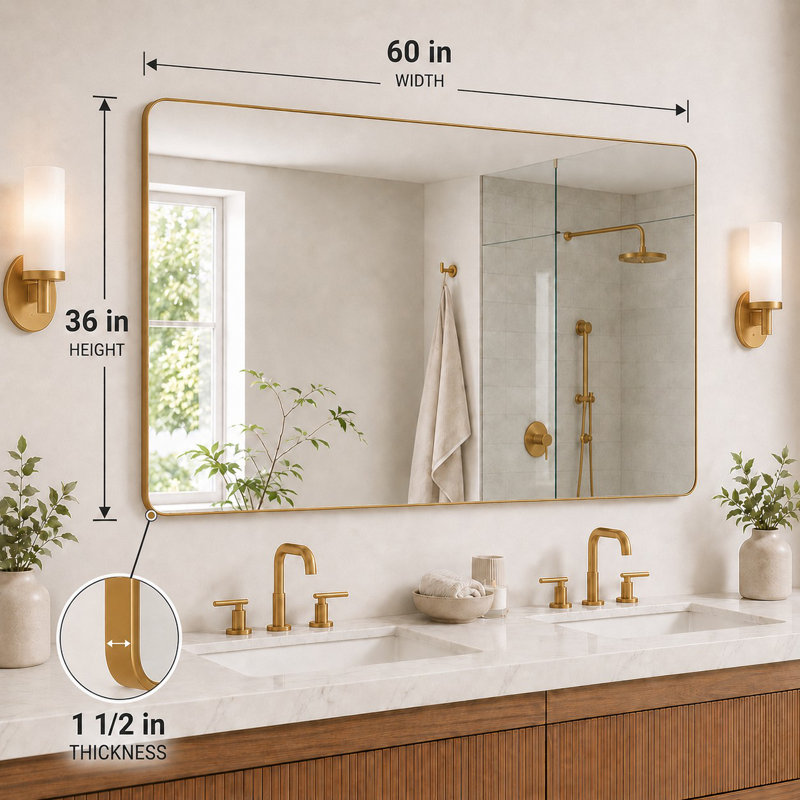 Leyat Modern Rectangle Metal Frame Wall Mirror for Bathroom, 60" x 36" , Gold