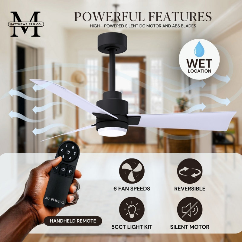 Alessandra - Three Blade Transitional Ceiling Fan -LED, Matte Black, Matte White, 56"