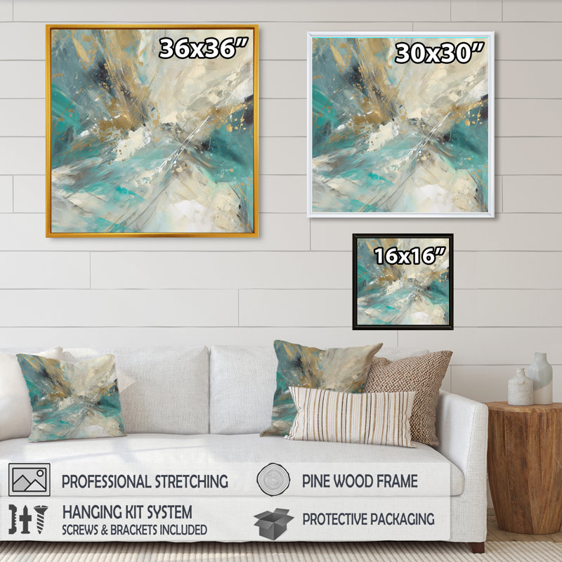 «Dreer Golden Hour In Turquoise Waves VI», reproduction sur toile, H 30 po x l 30 po x P 1 po, Cadre flottant noir