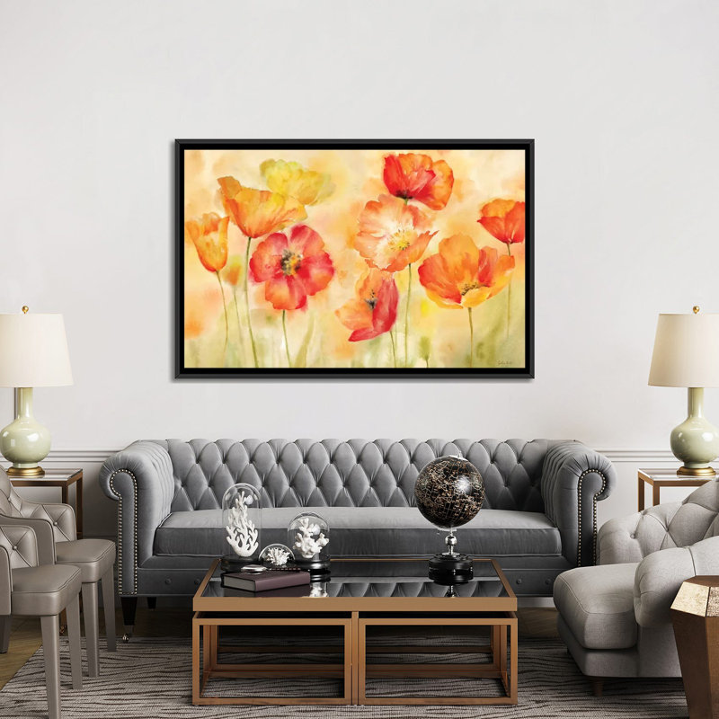 « aquarelle landscape », impression sur toile, H 18 po x l 26 po x P 1,5 po, Toile avec cadre noir, Pas de tapis