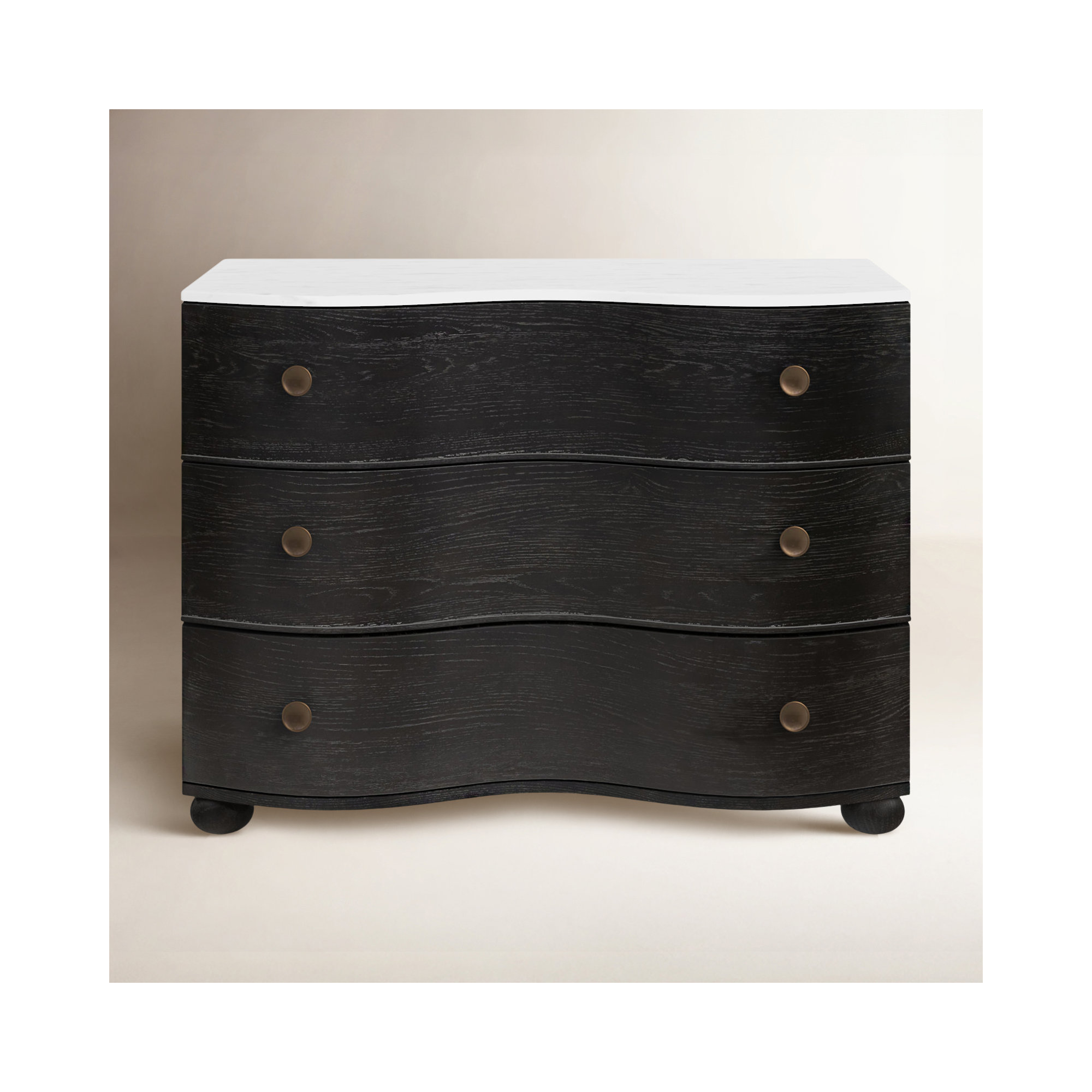 Tariel 3 - Drawer Dresser, Black/Polished White Marble