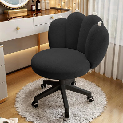 HDHNBA Height Adjustable Swivel Vanity Chair Teddy Fleece Cute Cat Paw Backrest Silent Rolling Casters