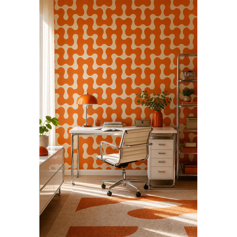 Décoration murale amovible de style Mid-Century moderne rétro orange, Peel and Stick