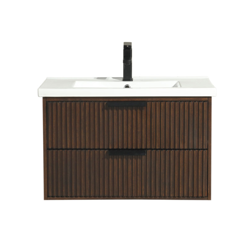 San Diego 30" Walnut Wood Bathroom Vanity with Ceramic Countertop