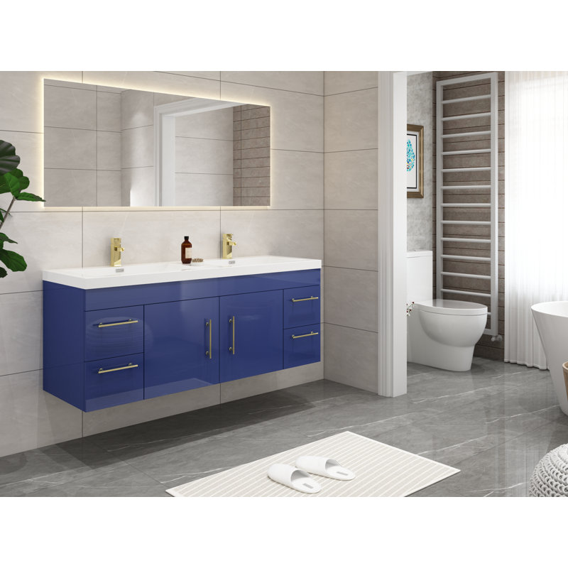 Meuble-lavabo mural double 59 po Romer, Bleu nuit, Argent