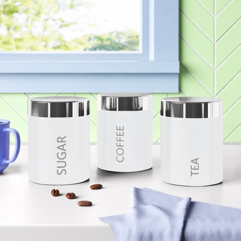 Surrett Metal Jar - Set of 3, White/Blue