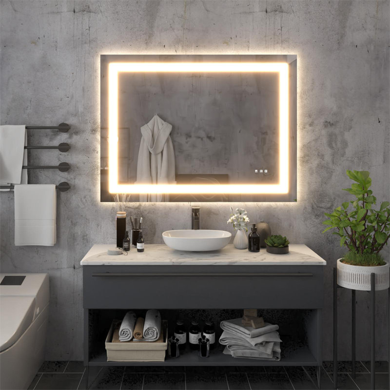 LED Frameless Light Bathroom Vanity Wall Mirror with Backlit & Frontlit Anti-Fog 3 Colours Dimmable, 36" x 48"