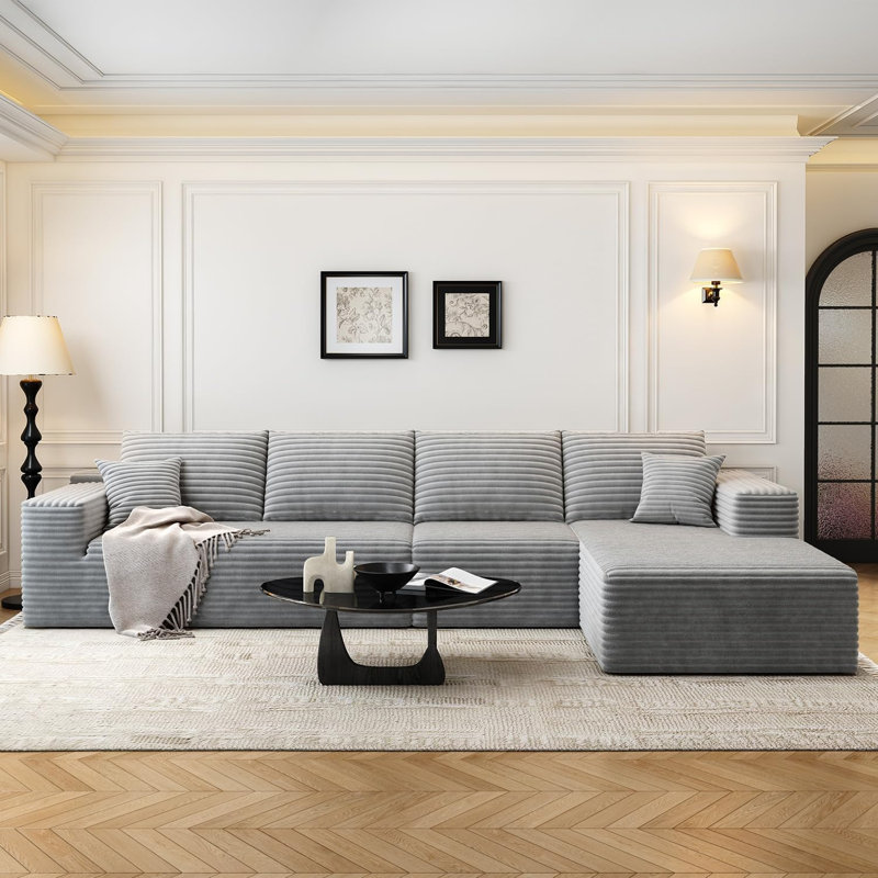 Canapé modulaire Boneless de 135,4 po avec méridienne en L et méridienne en forme de L, canapé rembourré minimaliste moderne pour la chambre à coucher du salon, canapé d'angle à assise profonde, aucun assemblage requis (méridienne orientée vers la droite)